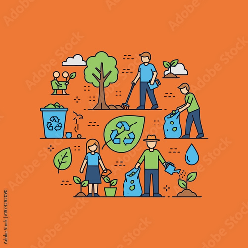 People Planting Trees and Recycling.