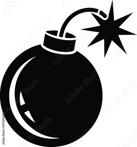 Classic Cartoon Bomb with Lit Fuse and Spark Vector Icon