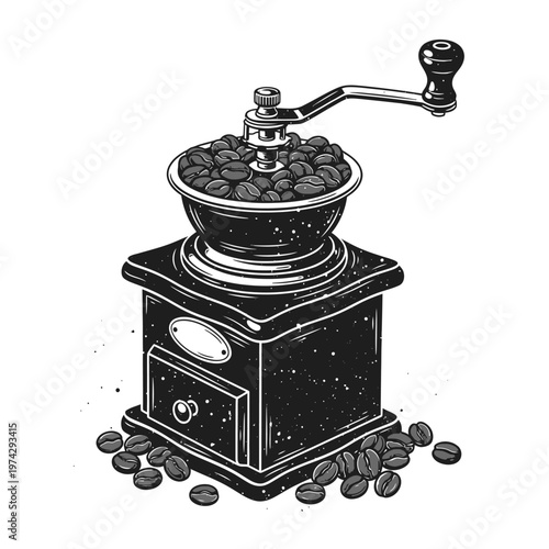 Vintage Coffee Grinder with Beans