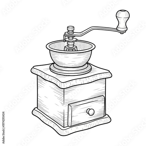 Vintage Coffee Grinder with Drawer - Manual Burr Grinder for Fresh Coffee Beans