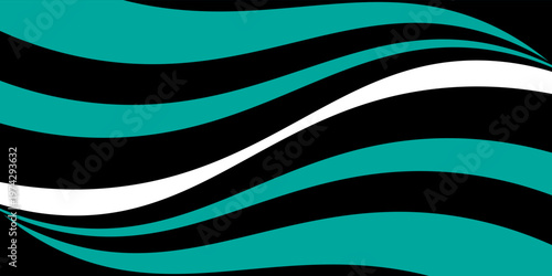 High-impact abstract background featuring sleek, flowing waves in vibrant teal and solid black on a crisp white field. modern design