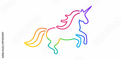 Colorful line art illustration of a majestic unicorn in motion