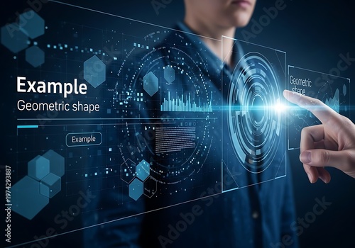 Future Technology Interface with Geometric Shapes and Data Visualization