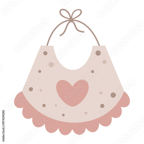 Cartoon baby bib clipart, Girly bib image, Nursery vector hand drawn design.