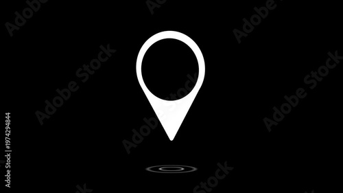 black and white marker map icon with alpha channel animation on a black background,with 4k video animation.