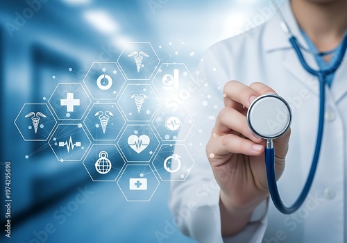 Medical Icons Healthcare Technology Digital Innovations Futuristic Healthcare Technology