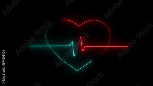 Animation icon of a broken red heart 4k on black background. Broken heart animation. Concept of unrequited love broken heart neon sign animation Neon broken heart.