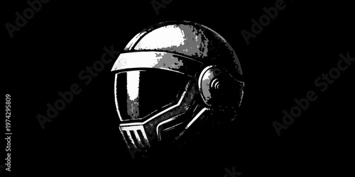 Dramatic portrait of a futuristic helmet striking black silhouette
