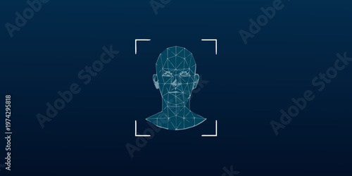 Geometric polygonal face within a frame modern digital art silhouette