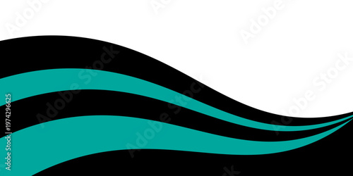 High-impact abstract background featuring sleek, flowing waves in vibrant teal and solid black on a crisp white field.