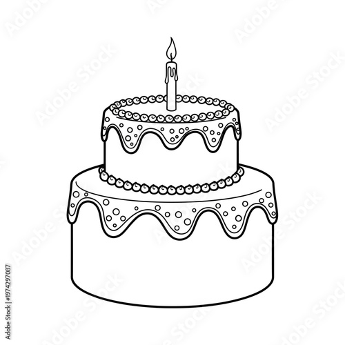 Black and White Two Tier Birthday Cake with Candle and Icing Drips