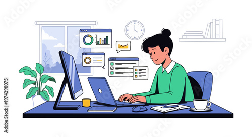 Working on Computer Illustration Digital Workspace Online Productivity