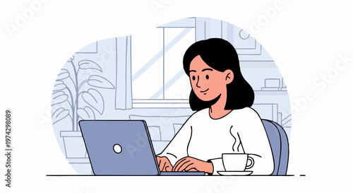 Working Remotely from Home on Laptop with Coffee