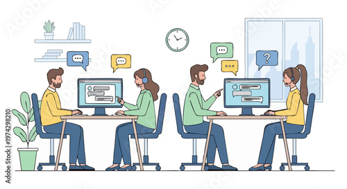 Customer Service Professionals Working at Their Office Desks