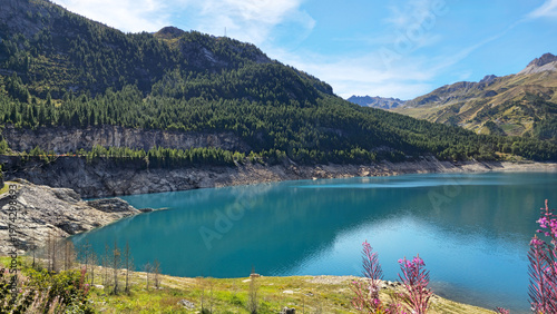 Принти на полотні Lake Lac du Chevril in the mountain landscape, French Alps, Tignes, Savoie, France, Europe