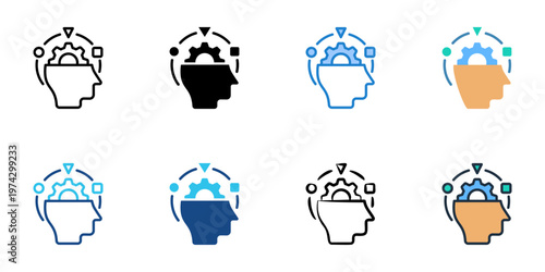 Mind icons set multiple style collection. Editable stroke 
