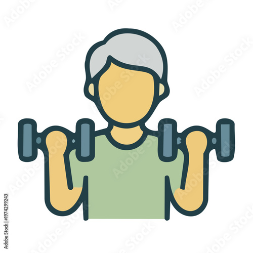 Icon of Senior Person Lifting Dumbbells, Strength Training Concept Graphic