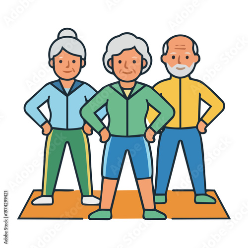 Group of Active Senior Friends in Fitness Wear, Healthy Community Vector Concept
