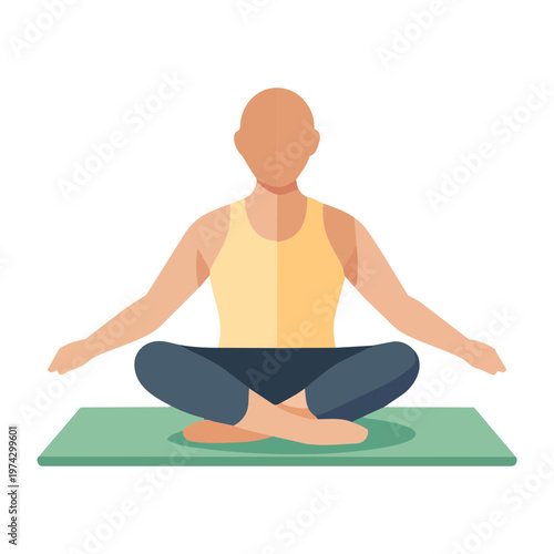 Minimalist Icon of Person Meditating on Yoga Mat, Mindfulness and Wellbeing Vector