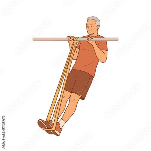 Senior Man Exercising with Resistance Band, Home Workout for Muscle Mass Vector