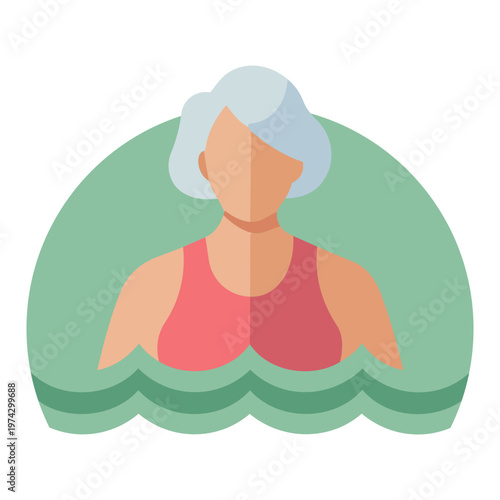 Senior Woman Doing Water Aerobics, Joint Friendly Aquatic Exercise Flat Vector