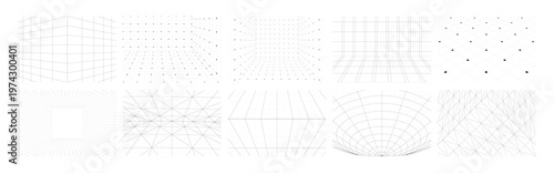 Collection of ten abstract perspective grid backgrounds, various styles of geometric line patterns.