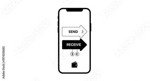 Mobile phone with send and receive money vector illustration, flat design