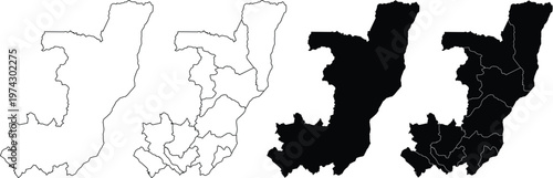 Set of four republic of the congo maps showing outlines and internal regional boundaries