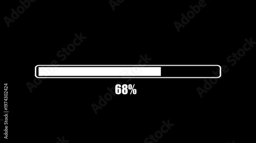 Rloading bar animation with percentage. White Futuristic uploading progress bar effect isolated on black background., retro loading bar animation isolated on a black background.