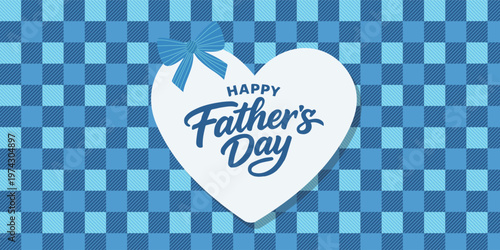 Set of Father's Day greeting cards with Light blue Argyle pattern. Father's Day poster in modern style With blue ribbons, flowers, Tulips and heart. 