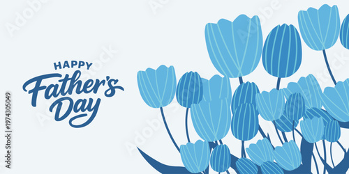 Set of Father's Day greeting cards with Light blue Argyle pattern. Father's Day poster in modern style With blue ribbons, flowers, Tulips and heart. 
