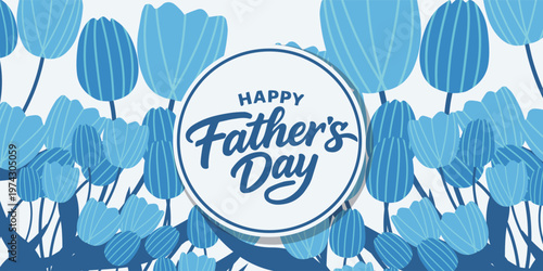 Set of Father's Day greeting cards with Light blue Argyle pattern. Father's Day poster in modern style With blue ribbons, flowers, Tulips and heart. 