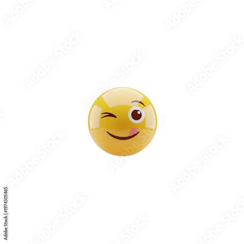 A winking yellow emoticon with a tongue-out expression on a white background