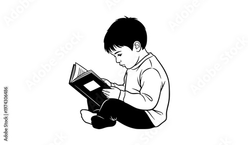 Child reading book silhouette vector – education and learning illustration