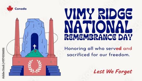 Vimy Ridge National Remembrance Day greetings in Canada vector