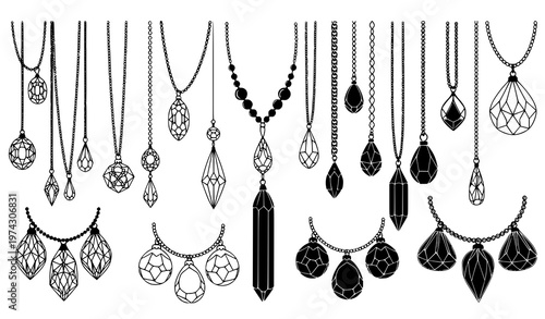 Hanging beads and pendants vector set – jewelry and decorative bundle