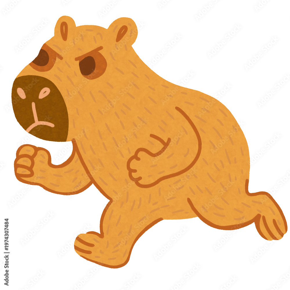 Fototapeta premium Angry Capybara Character Running and Shaking Fist in Grumpy Mood Illustration
