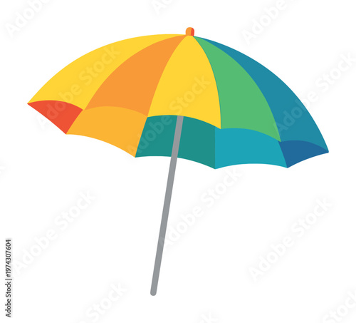 Colorful beach umbrella with multicolored panels for sun protection