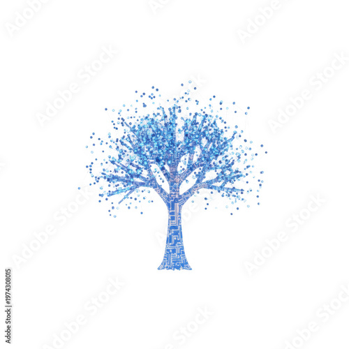 Abstract geometric tree design with blue colors and digital effects