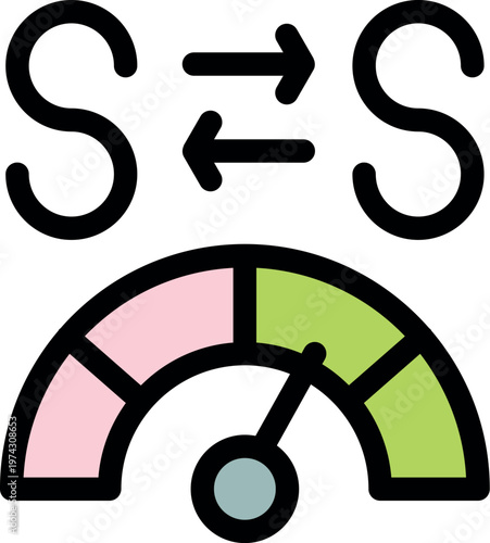 Performance measurement gauge is indicating swapping activities, represented by a double arrow symbol