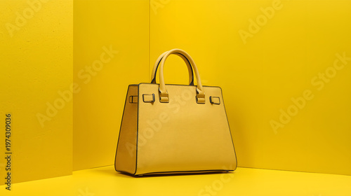 yellow woman handbag on yellow studio background