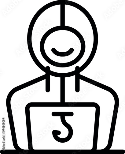 Hacker using phishing attack to steal user data with laptop and hook