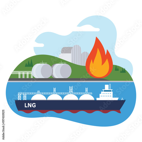 An illustration of a LNG ship transporting liquefied natural gas