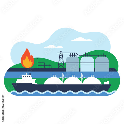 An illustration of a large cargo ship transporting liquefied natural gas