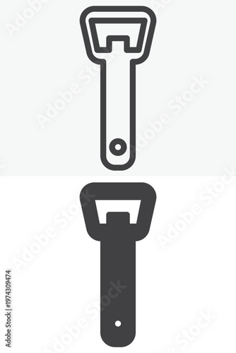 Bottle opener icon set in line and solid style. Outline and filled icon with editable stroke vector sign and symbol. Opener tool icon for kitchen and bar use.