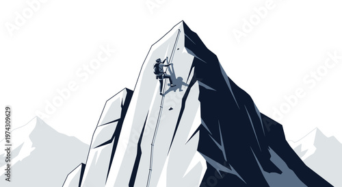 A Climber Ascends A Majestic Mountain Peak With Determination