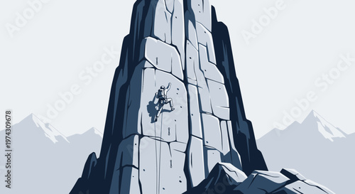 A Determined Climber Ascends A Towering Rock Face