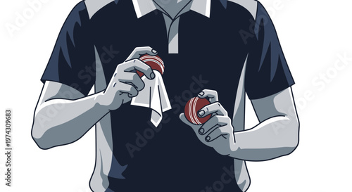 A Cricketer Polishing The Ball While Holding Another Ball