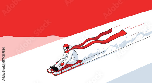 A Person Freely Sledding Down A Snow Covered Slope With Red Accents