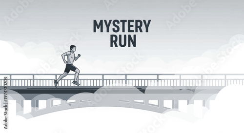 Abstract Runner Over Foggy Bridge Journey Of Discovery